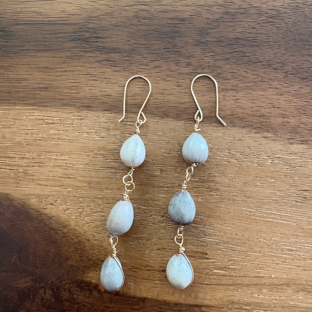 Gold filled dangling Job's Tears.  Made in Hawai'i by a local artist.